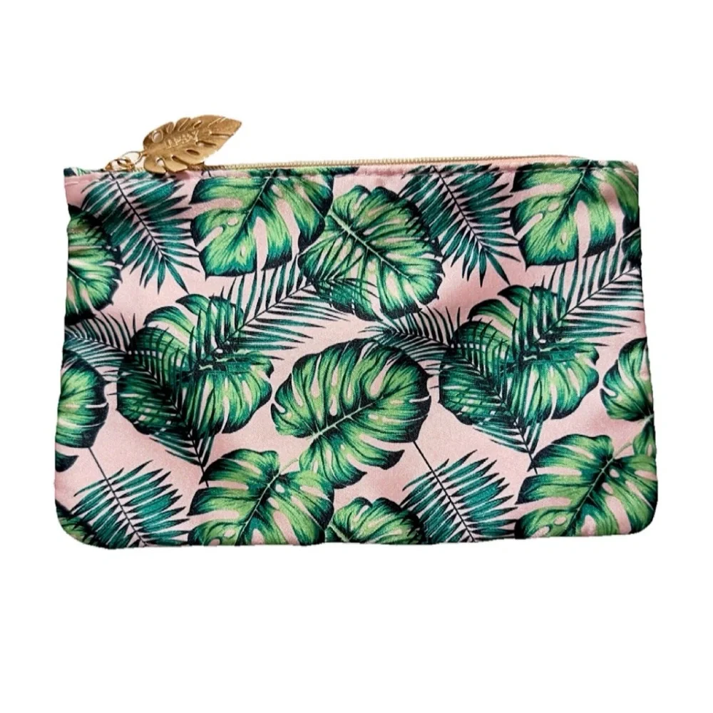 IPSY Tropical Leaf Makeup Bag Pink Green Glam Pouch